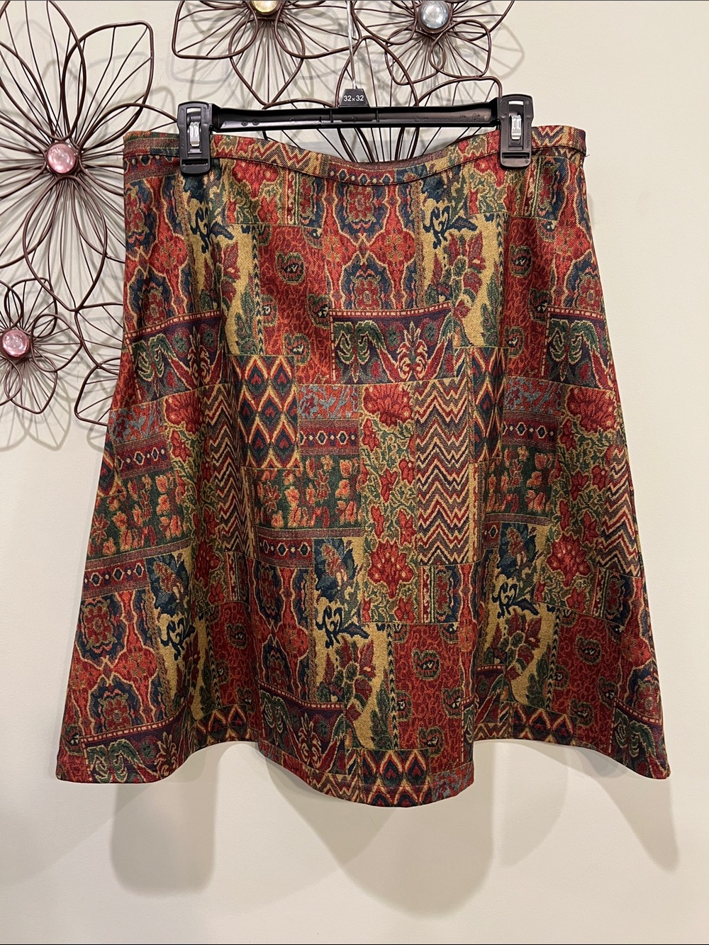 Cider Red Multi Patchwork-Print A-Line Skirt-NWOT